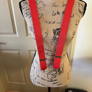 Y-Shape Clip on Red Suspenders, Medium